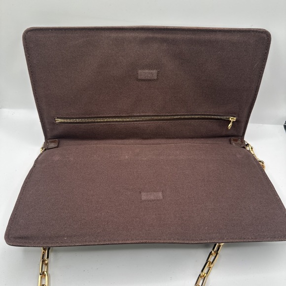 Tory‎ Burch Reva Brown Blue Yellow Embroidery Sequin Clutch Chain Strap RARE - Picture 7 of 9